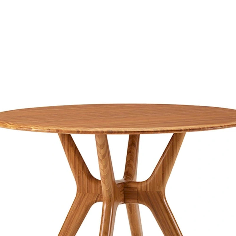 36" Round Solid Bamboo Dining Table, Scandinavian Style with Tapered Legs